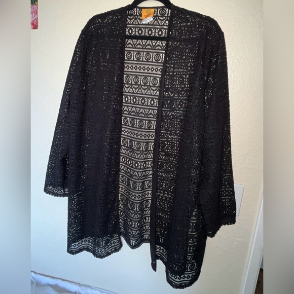 NWOT Ruby Rd. Women’s Black Open-Front Beachy Crochet Swim Cover-Up SIZE 1X - Picture 1 of 5